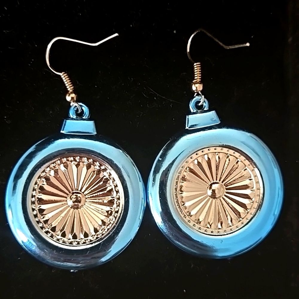 Vintage Glass Light Blue and Silver Christmas Ornament Earrings, RARE!